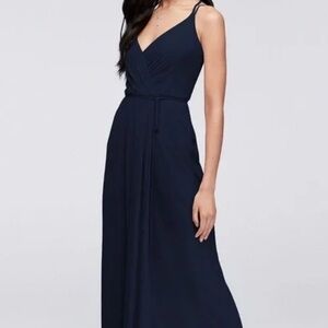 David's Bridal Marine Double-Strap Georgette Wrap Dress